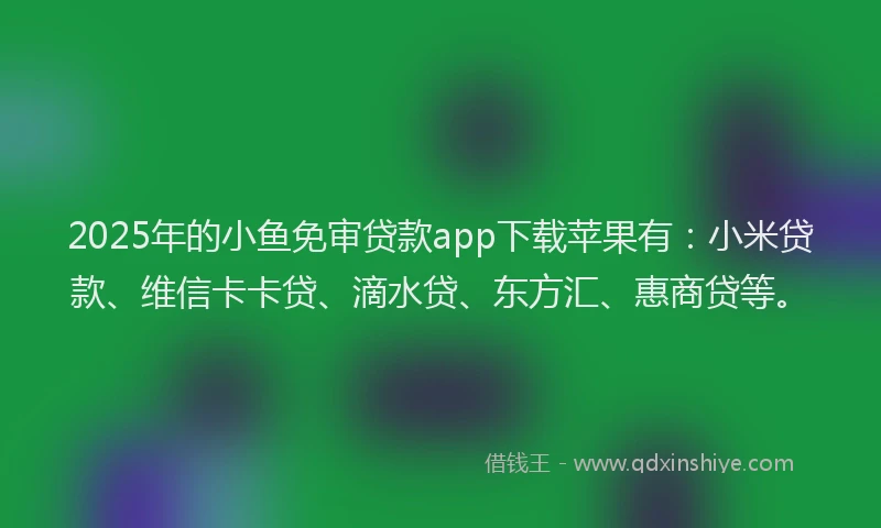 2025年的小鱼免审贷款app下载苹果有：小米贷款、维信卡卡贷、滴水贷、东方汇、惠商贷等。