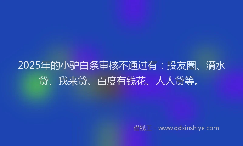 2025年的小驴白条审核不通过有：投友圈、滴水贷、我来贷、百度有钱花、人人贷等。