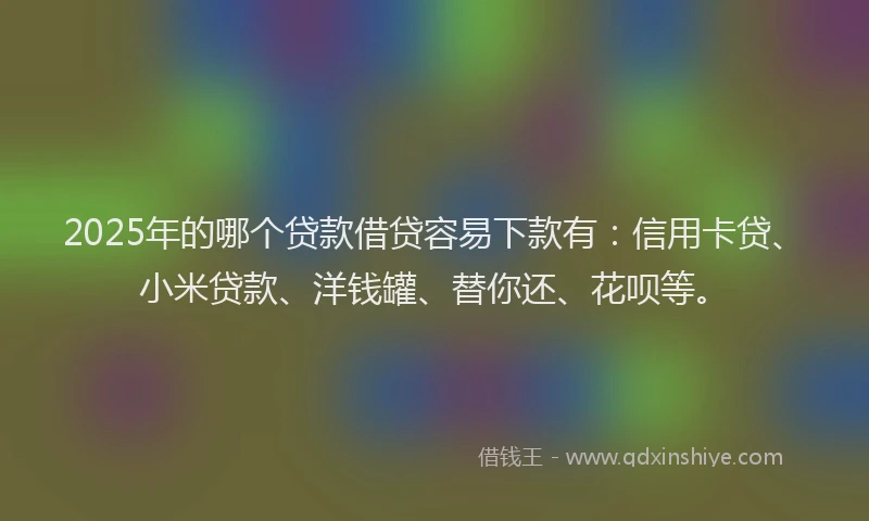 2025年的哪个贷款借贷容易下款有：信用卡贷、小米贷款、洋钱罐、替你还、花呗等。