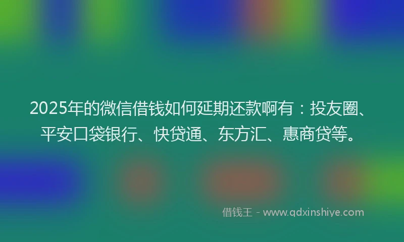2025年的微信借钱如何延期还款啊有：投友圈、平安口袋银行、快贷通、东方汇、惠商贷等。
