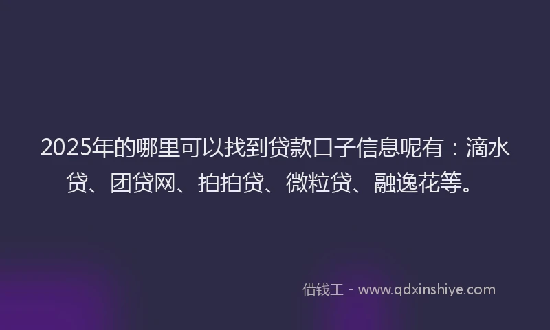 2025年的哪里可以找到贷款口子信息呢有：滴水贷、团贷网、拍拍贷、微粒贷、融逸花等。