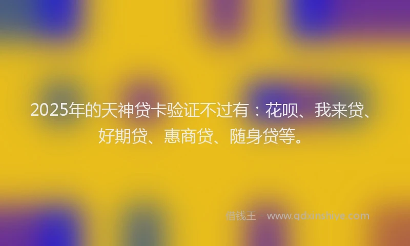2025年的天神贷卡验证不过有：花呗、我来贷、好期贷、惠商贷、随身贷等。