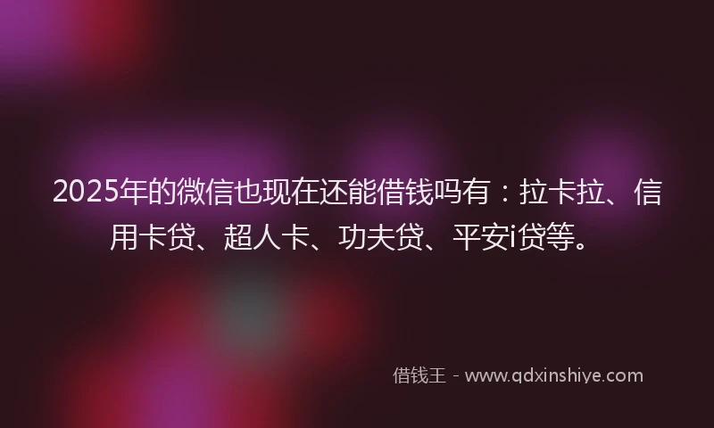 2025年的微信也现在还能借钱吗有：拉卡拉、信用卡贷、超人卡、功夫贷、平安i贷等。