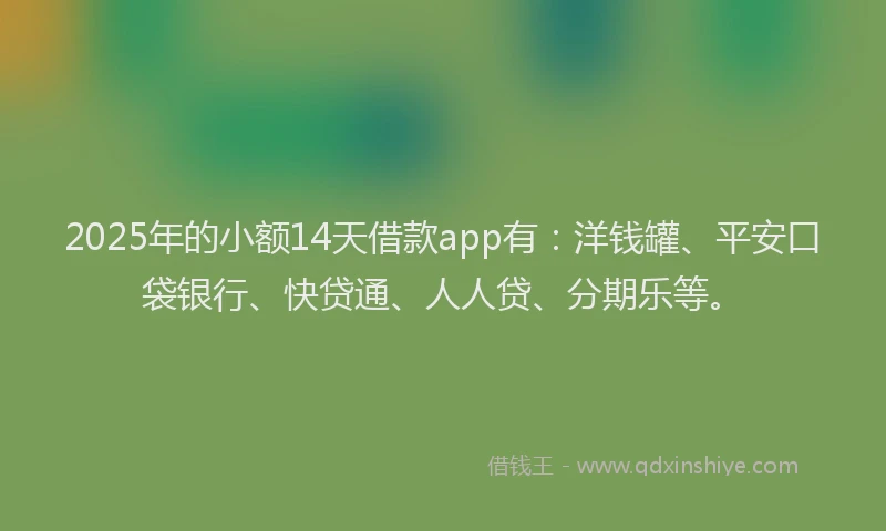2025年的小额14天借款app有：洋钱罐、平安口袋银行、快贷通、人人贷、分期乐等。