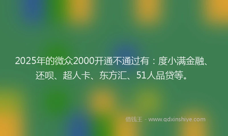 2025年的微众2000开通不通过有：度小满金融、还呗、超人卡、东方汇、51人品贷等。