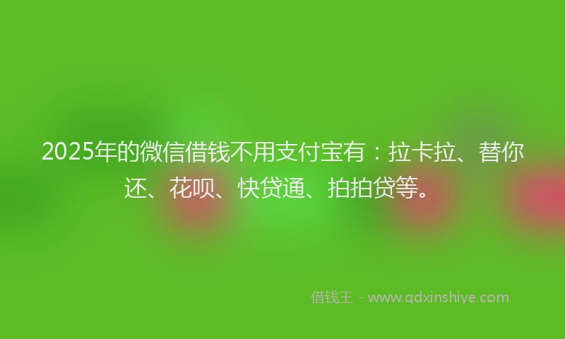 2025年的微信借钱不用支付宝有：拉卡拉、替你还、花呗、快贷通、拍拍贷等。