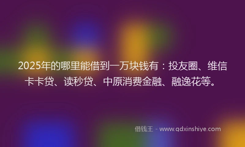 2025年的哪里能借到一万块钱有：投友圈、维信卡卡贷、读秒贷、中原消费金融、融逸花等。