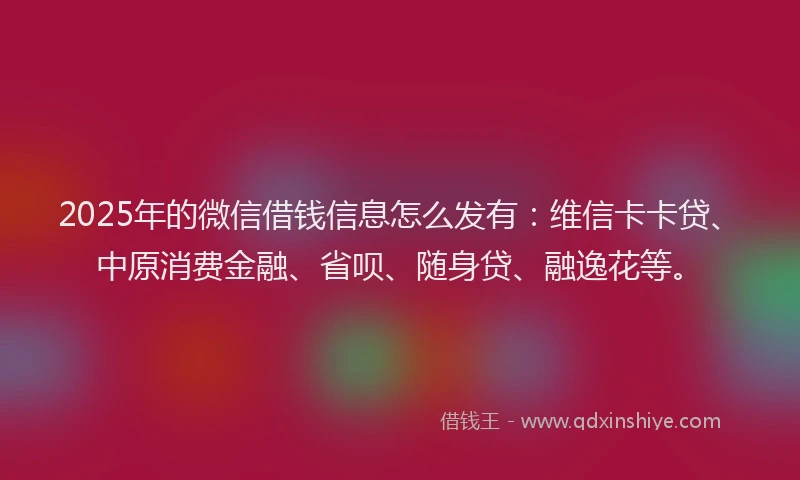 2025年的微信借钱信息怎么发有：维信卡卡贷、中原消费金融、省呗、随身贷、融逸花等。