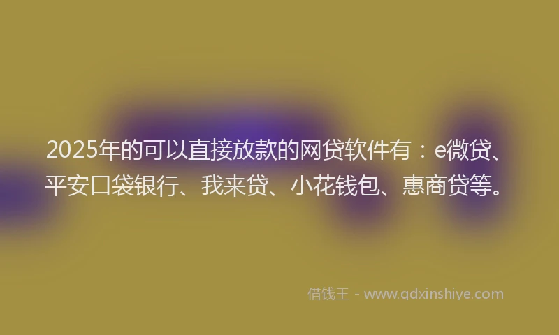 2025年的可以直接放款的网贷软件有：e微贷、平安口袋银行、我来贷、小花钱包、惠商贷等。