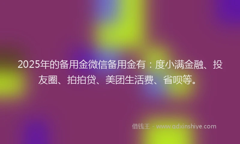 2025年的备用金微信备用金有：度小满金融、投友圈、拍拍贷、美团生活费、省呗等。