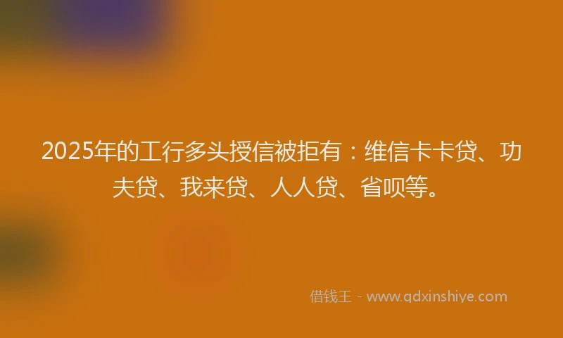 2025年的工行多头授信被拒有：维信卡卡贷、功夫贷、我来贷、人人贷、省呗等。