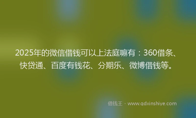 2025年的微信借钱可以上法庭嘛有：360借条、快贷通、百度有钱花、分期乐、微博借钱等。