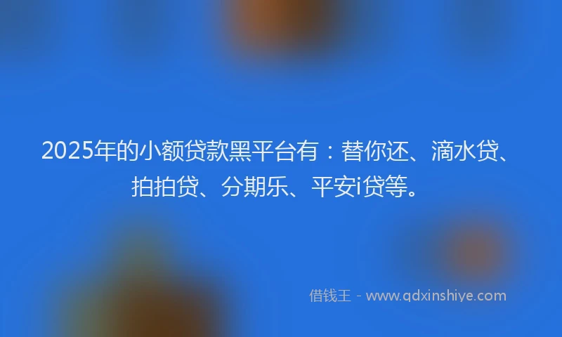 2025年的小额贷款黑平台有：替你还、滴水贷、拍拍贷、分期乐、平安i贷等。