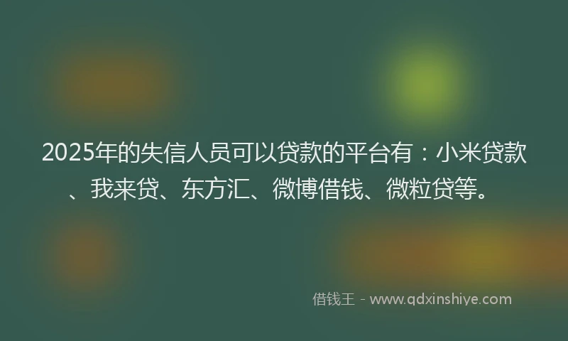 2025年的失信人员可以贷款的平台有：小米贷款、我来贷、东方汇、微博借钱、微粒贷等。
