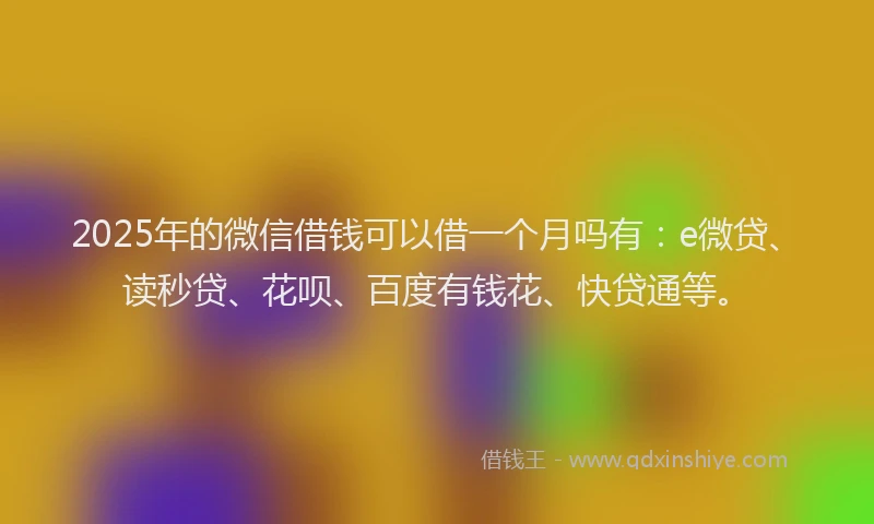 2025年的微信借钱可以借一个月吗有：e微贷、读秒贷、花呗、百度有钱花、快贷通等。