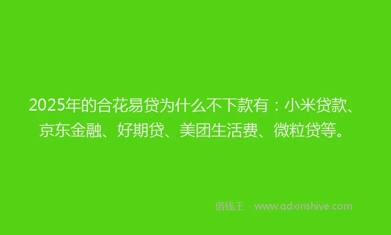 2025年的合花易贷为什么不下款有：小米贷款、京东金融、好期贷、美团生活费、微粒贷等。