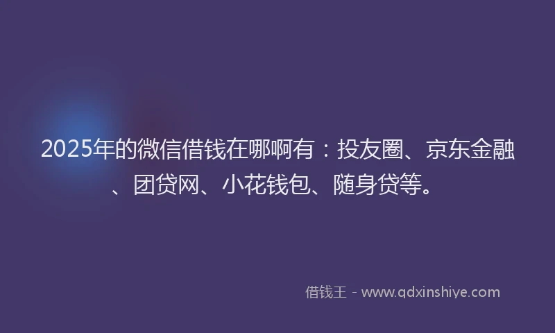 2025年的微信借钱在哪啊有：投友圈、京东金融、团贷网、小花钱包、随身贷等。