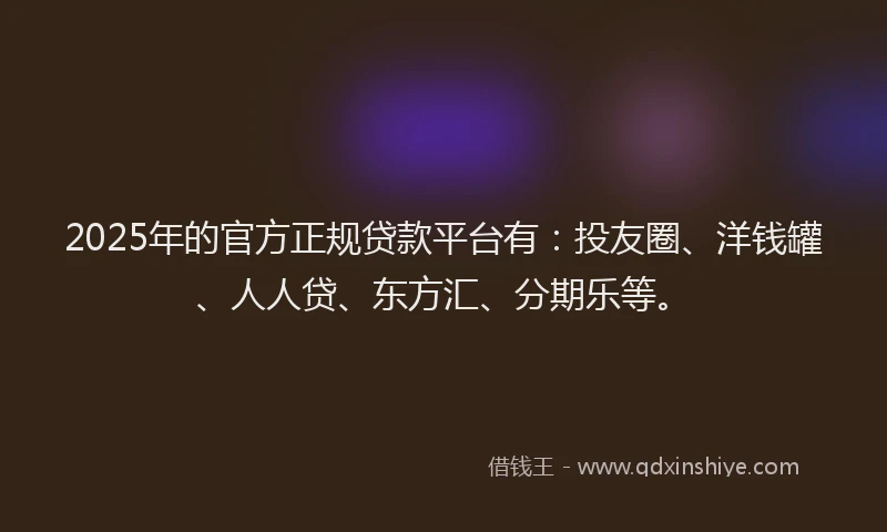 2025年的官方正规贷款平台有：投友圈、洋钱罐、人人贷、东方汇、分期乐等。