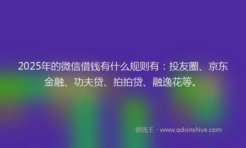 2025年的微信借钱有什么规则有：投友圈、京东金融、功夫贷、拍拍贷、融逸花等。