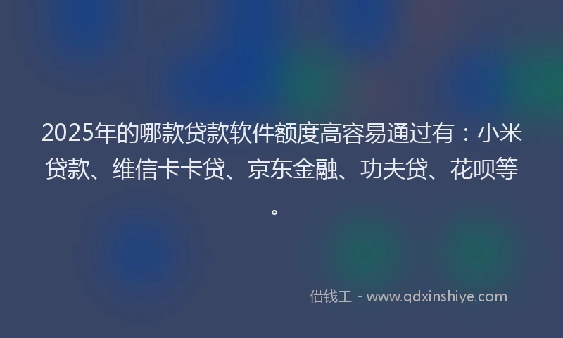 2025年的哪款贷款软件额度高容易通过有：小米贷款、维信卡卡贷、京东金融、功夫贷、花呗等。
