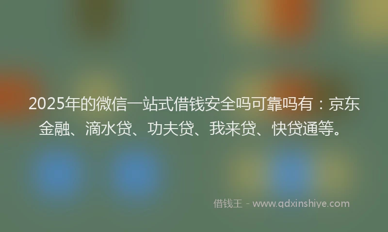 2025年的微信一站式借钱安全吗可靠吗有：京东金融、滴水贷、功夫贷、我来贷、快贷通等。