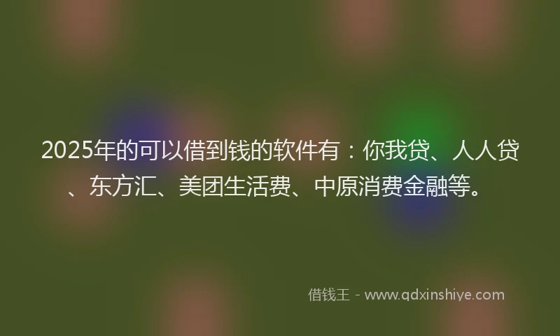 2025年的可以借到钱的软件有：你我贷、人人贷、东方汇、美团生活费、中原消费金融等。