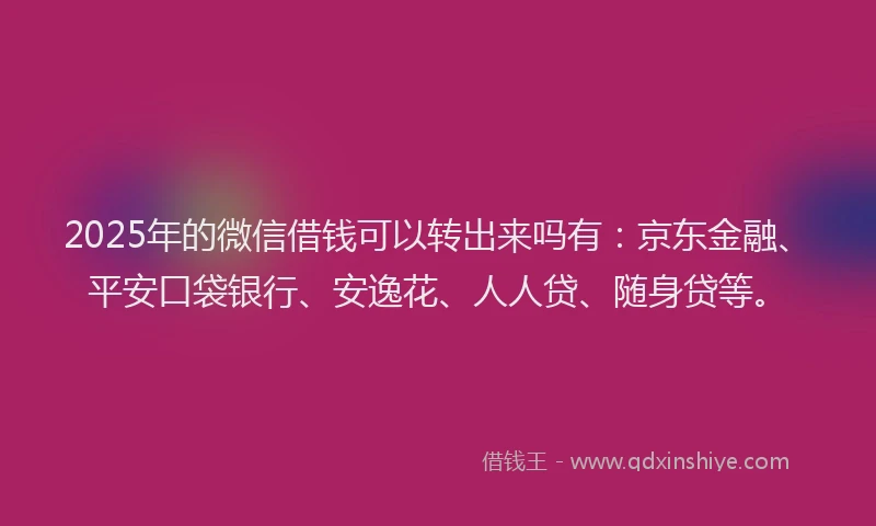 2025年的微信借钱可以转出来吗有：京东金融、平安口袋银行、安逸花、人人贷、随身贷等。