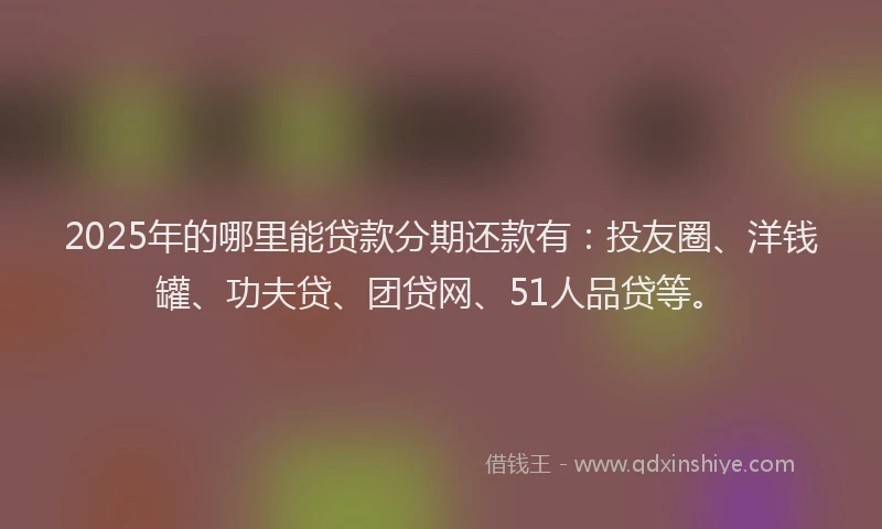 2025年的哪里能贷款分期还款有：投友圈、洋钱罐、功夫贷、团贷网、51人品贷等。