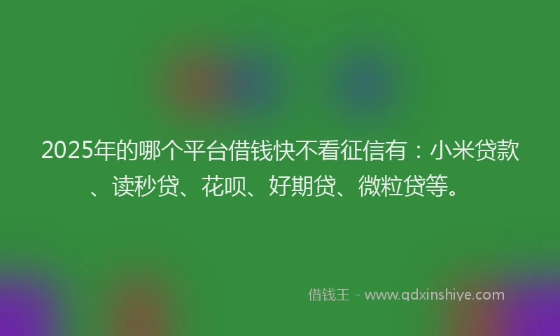 2025年的哪个平台借钱快不看征信有：小米贷款、读秒贷、花呗、好期贷、微粒贷等。