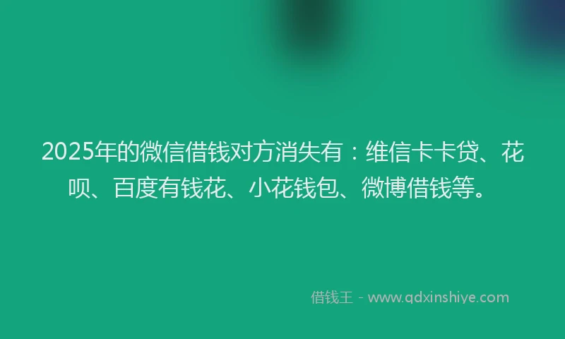 2025年的微信借钱对方消失有：维信卡卡贷、花呗、百度有钱花、小花钱包、微博借钱等。