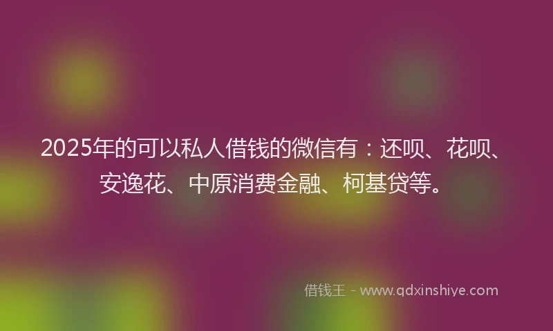 2025年的可以私人借钱的微信有：还呗、花呗、安逸花、中原消费金融、柯基贷等。