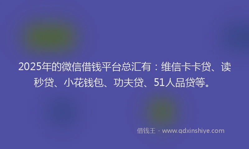 2025年的微信借钱平台总汇有：维信卡卡贷、读秒贷、小花钱包、功夫贷、51人品贷等。