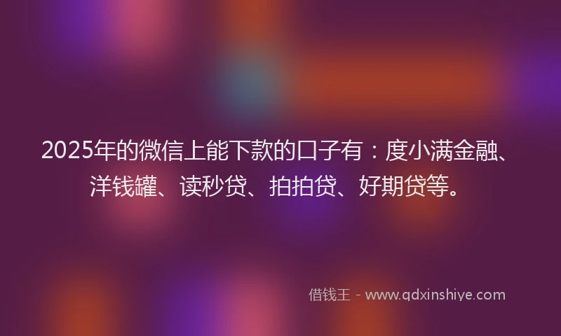 2025年的微信上能下款的口子有：度小满金融、洋钱罐、读秒贷、拍拍贷、好期贷等。