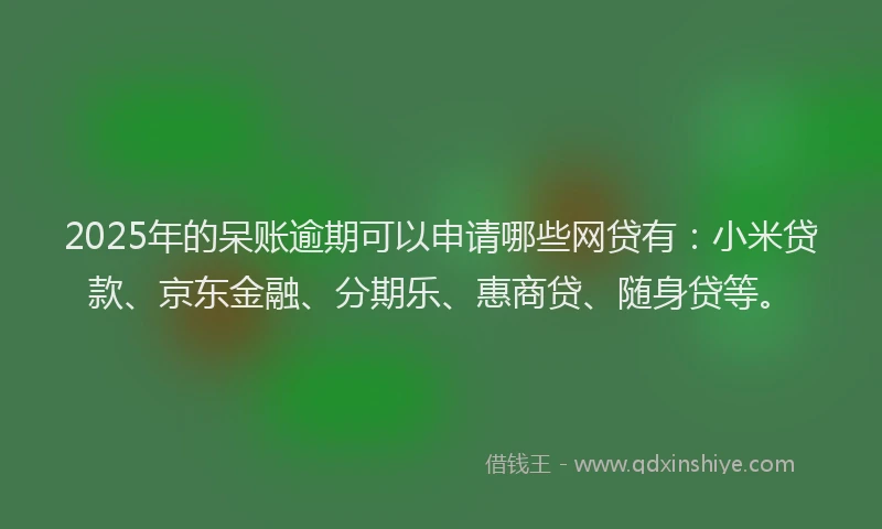2025年的呆账逾期可以申请哪些网贷有：小米贷款、京东金融、分期乐、惠商贷、随身贷等。