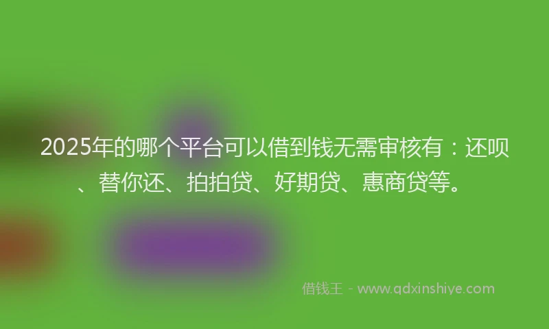 2025年的哪个平台可以借到钱无需审核有：还呗、替你还、拍拍贷、好期贷、惠商贷等。