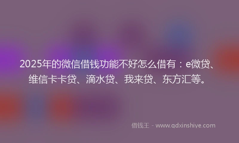 2025年的微信借钱功能不好怎么借有：e微贷、维信卡卡贷、滴水贷、我来贷、东方汇等。