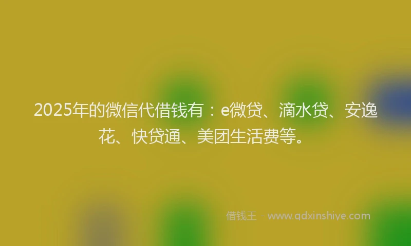 2025年的微信代借钱有：e微贷、滴水贷、安逸花、快贷通、美团生活费等。