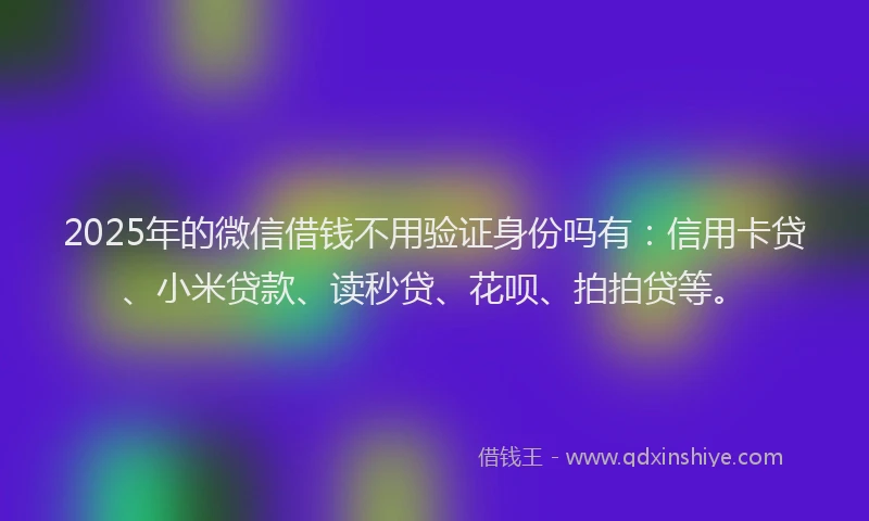 2025年的微信借钱不用验证身份吗有：信用卡贷、小米贷款、读秒贷、花呗、拍拍贷等。