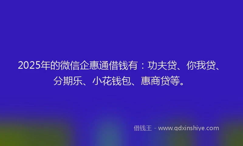 2025年的微信企惠通借钱有：功夫贷、你我贷、分期乐、小花钱包、惠商贷等。