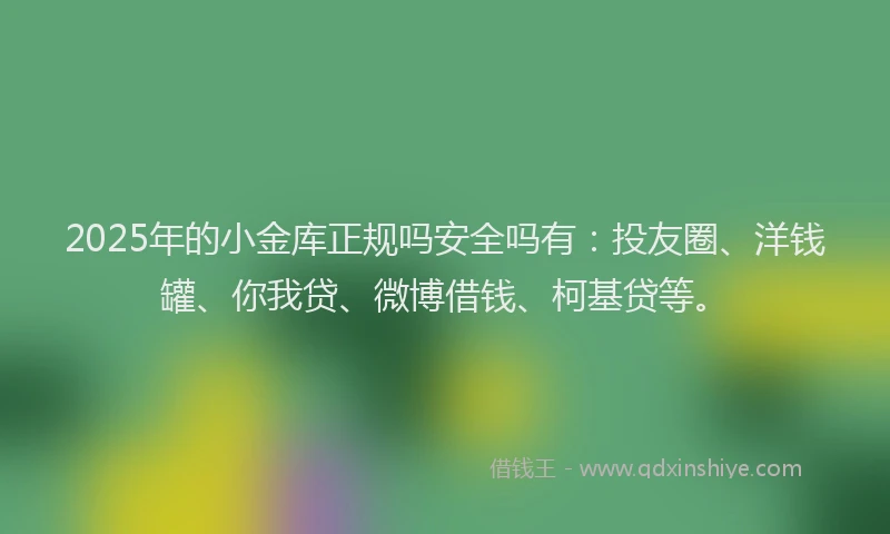 2025年的小金库正规吗安全吗有：投友圈、洋钱罐、你我贷、微博借钱、柯基贷等。