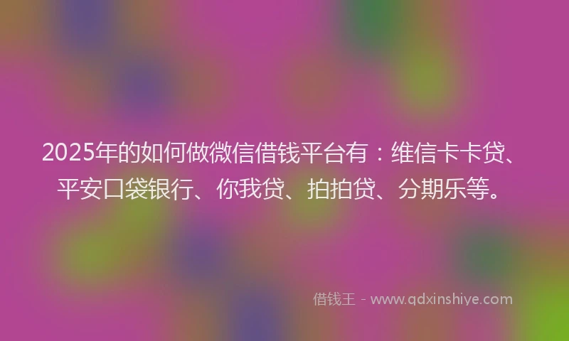 2025年的如何做微信借钱平台有：维信卡卡贷、平安口袋银行、你我贷、拍拍贷、分期乐等。