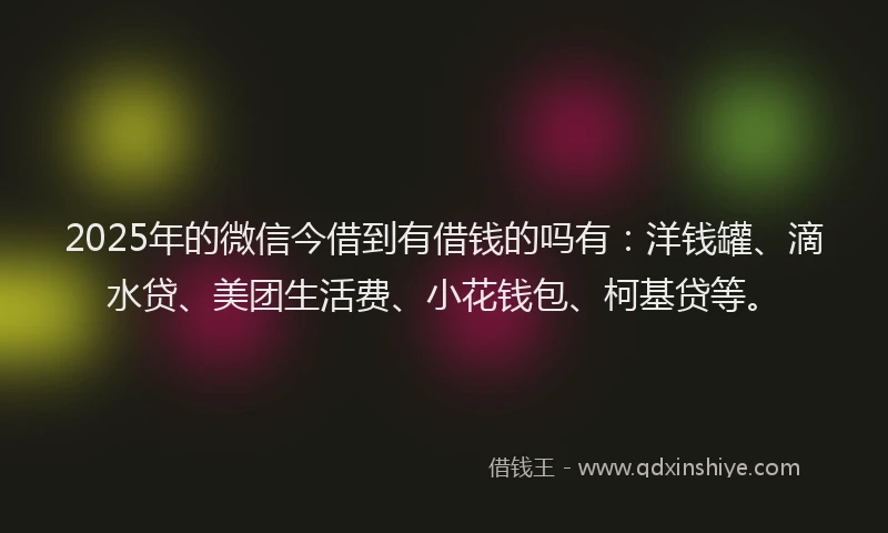 2025年的微信今借到有借钱的吗有：洋钱罐、滴水贷、美团生活费、小花钱包、柯基贷等。