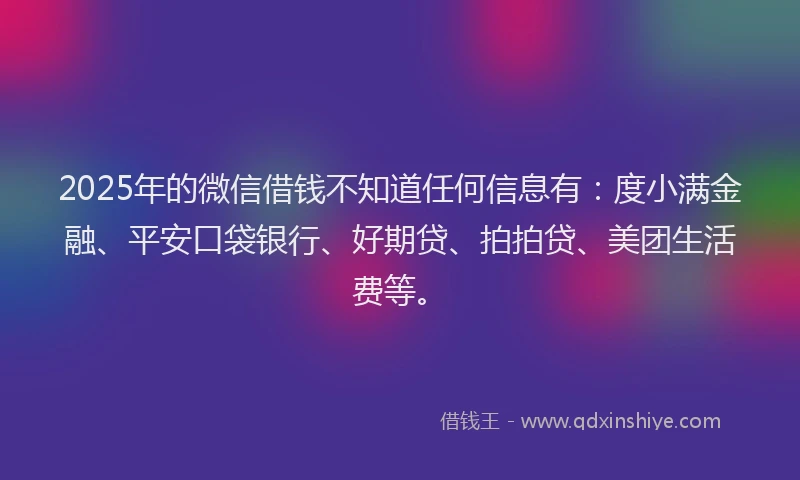 2025年的微信借钱不知道任何信息有：度小满金融、平安口袋银行、好期贷、拍拍贷、美团生活费等。