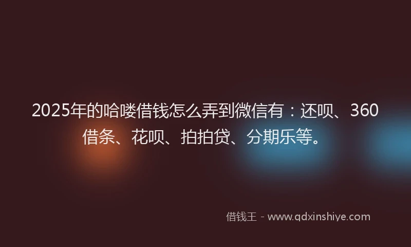 2025年的哈喽借钱怎么弄到微信有：还呗、360借条、花呗、拍拍贷、分期乐等。