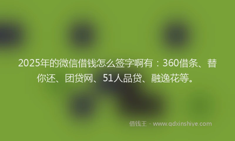 2025年的微信借钱怎么签字啊有：360借条、替你还、团贷网、51人品贷、融逸花等。