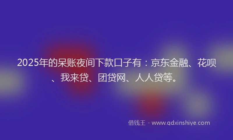 2025年的呆账夜间下款口子有：京东金融、花呗、我来贷、团贷网、人人贷等。