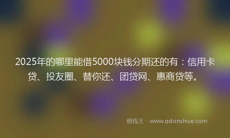 2025年的哪里能借5000块钱分期还的有：信用卡贷、投友圈、替你还、团贷网、惠商贷等。