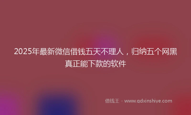 2025年最新微信借钱五天不理人，归纳五个网黑真正能下款的软件