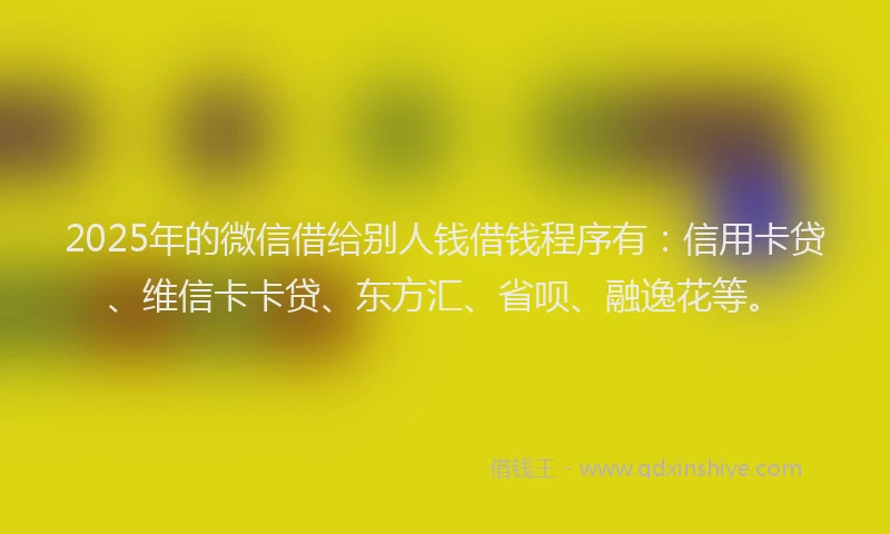 2025年的微信借给别人钱借钱程序有：信用卡贷、维信卡卡贷、东方汇、省呗、融逸花等。