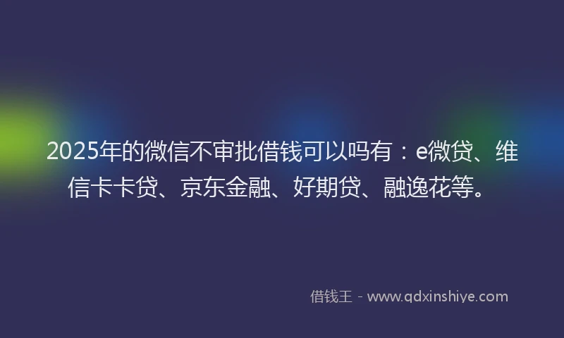 2025年的微信不审批借钱可以吗有：e微贷、维信卡卡贷、京东金融、好期贷、融逸花等。